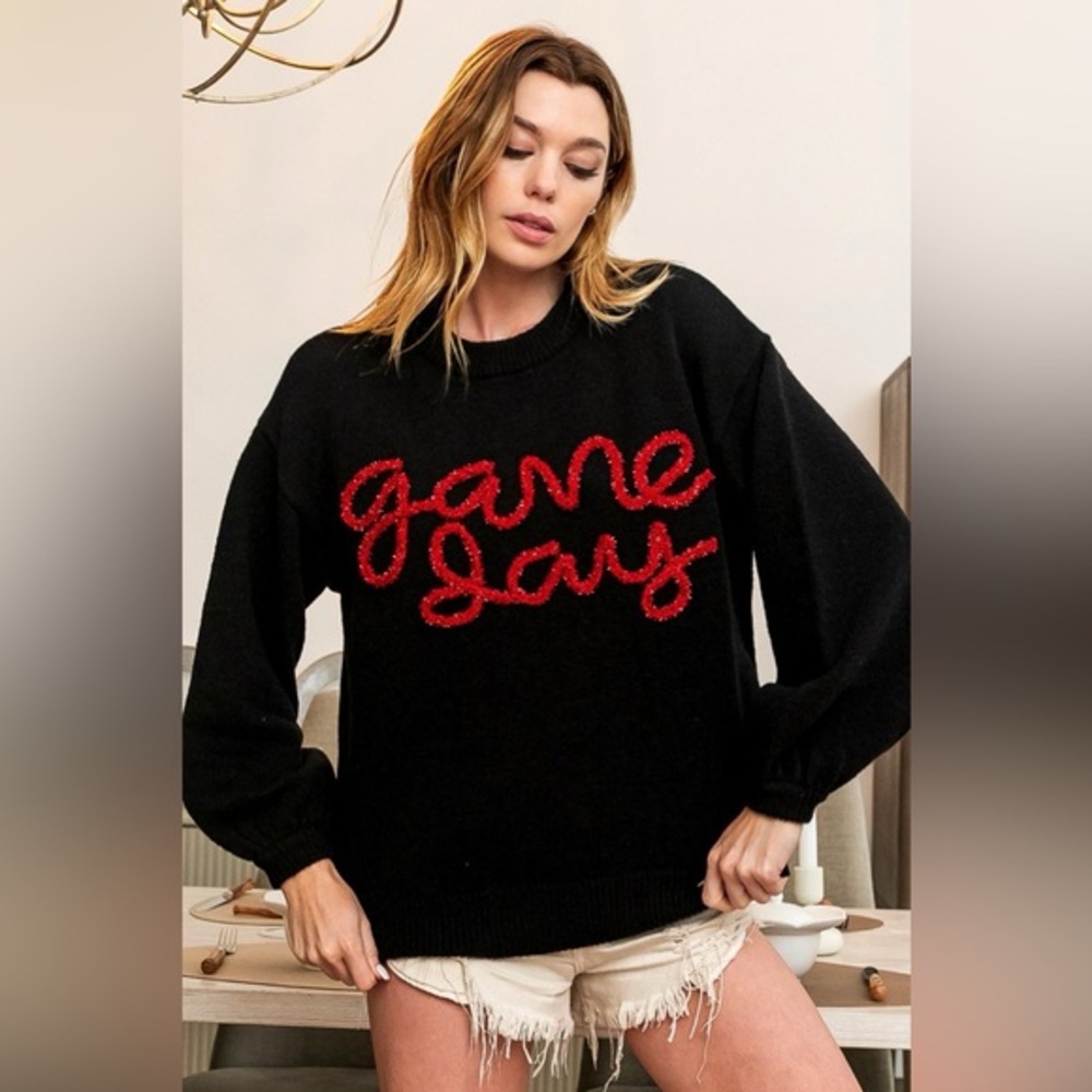 BiBi Game Day Metallic Letter Sweater